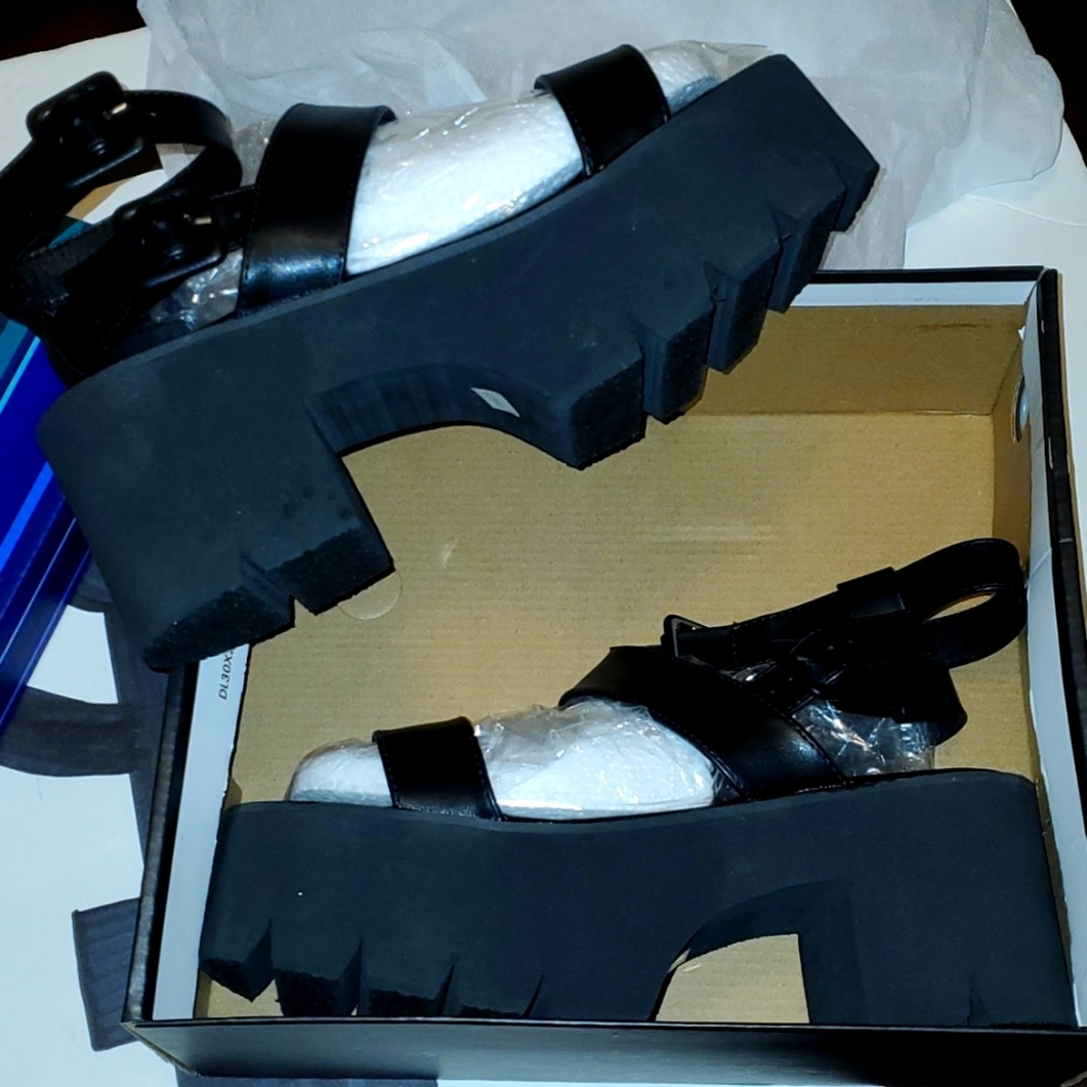 Shein Black Strappy Platform Sandals